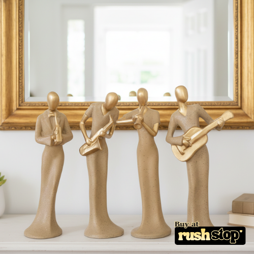 Contemporary Golden Jazz Band Musician Statues - Set of 4