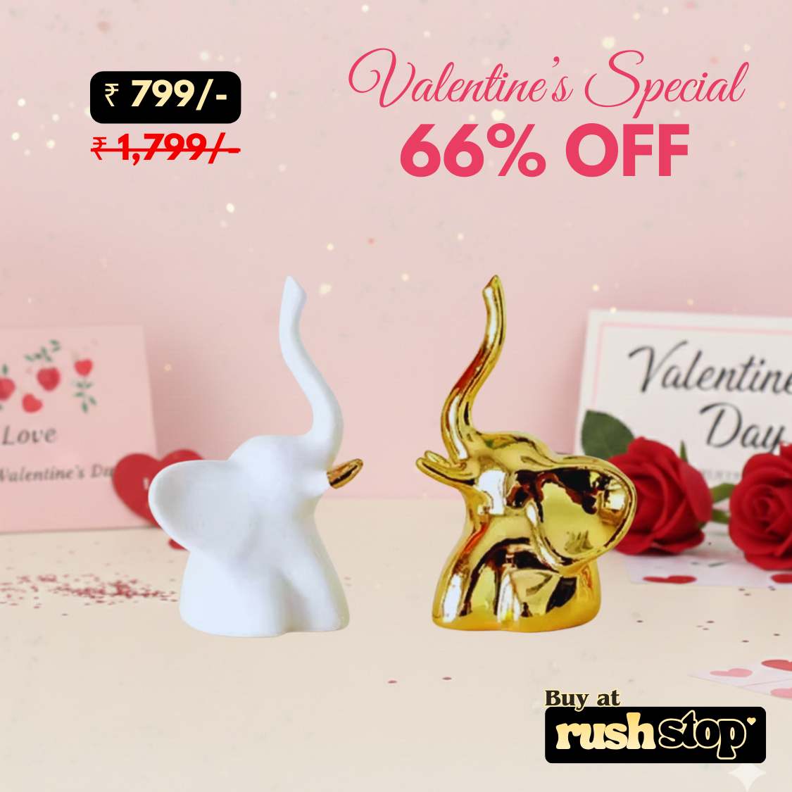 Modern Artistic Elephant Trunk Up Statue – Set of 2