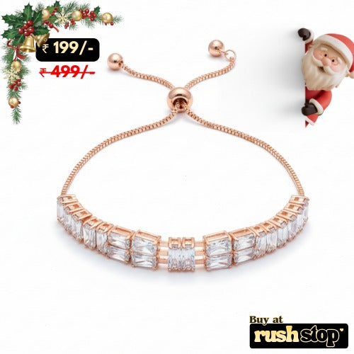 Rose Gold Baguette Crystal Bolo Bracelet