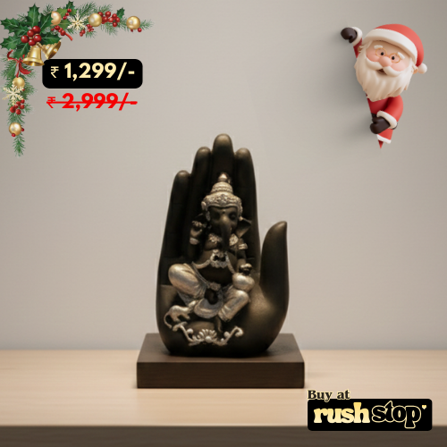 Contemporary Ganesha idol seated in hand sculpture stand for modern home decor