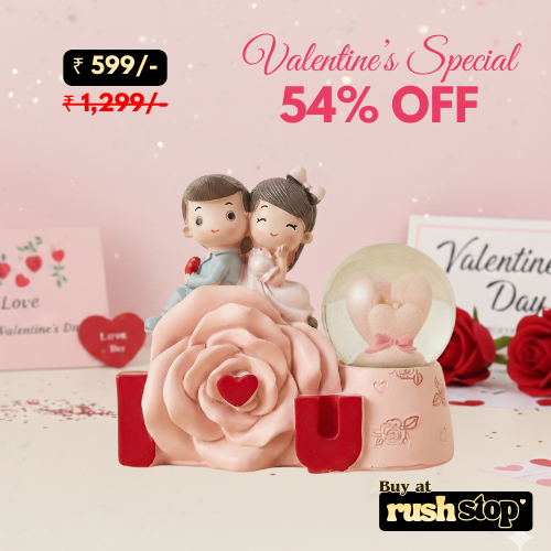 Couple Figurine on Pink Rose with Mini Crystal Ball