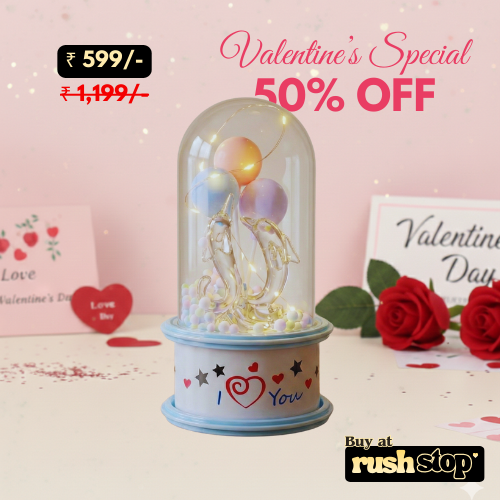 Crystal Dolphins & Balloons LED Glass Dome Showpiece