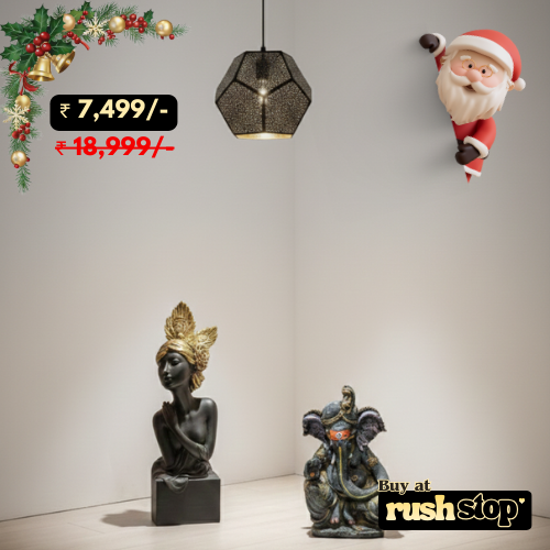 Home blessings decor set with Ganesha idol, Moroccan pendant lamp and fairy figurine