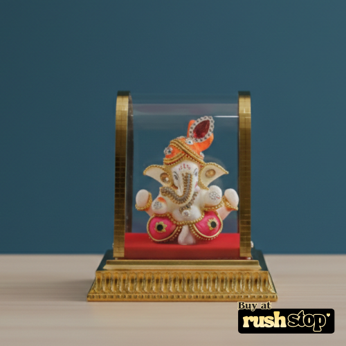 Premium Glass Gold-Tone Ganpati Murti