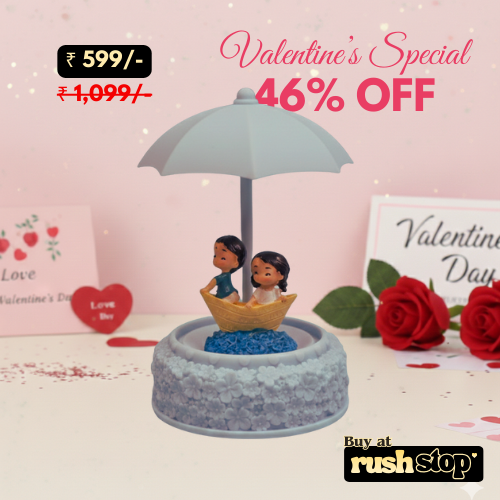 Romantic Couple in Boat Under Umbrella Showpiece