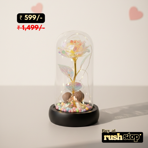 Romantic Galaxy Rose with Kissing Couple in Glass Dome
