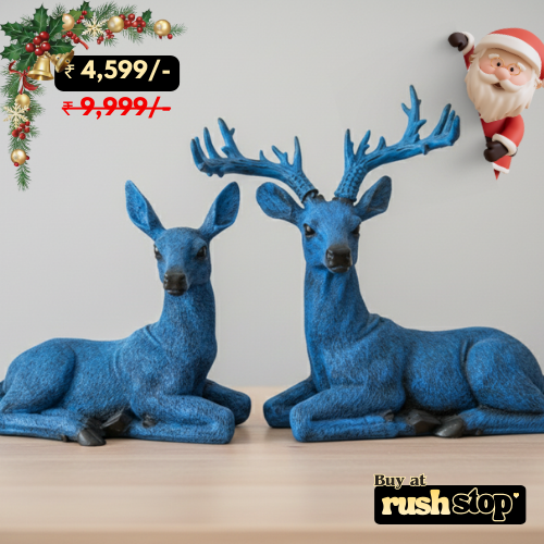 Handcrafted atorse deer statues blue modern home decor
