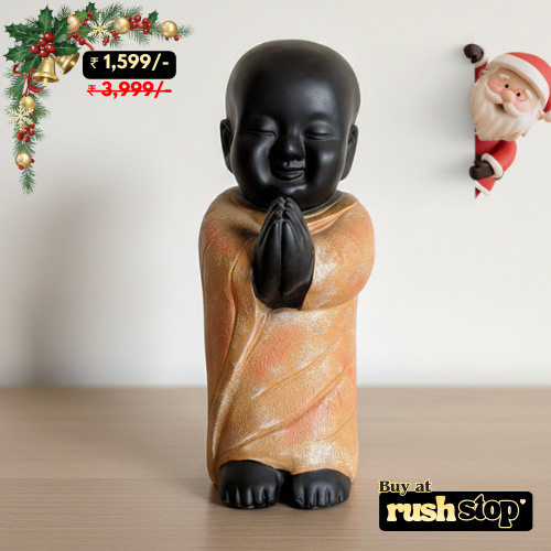 Smiling baby Buddha monk resin statue for home decor