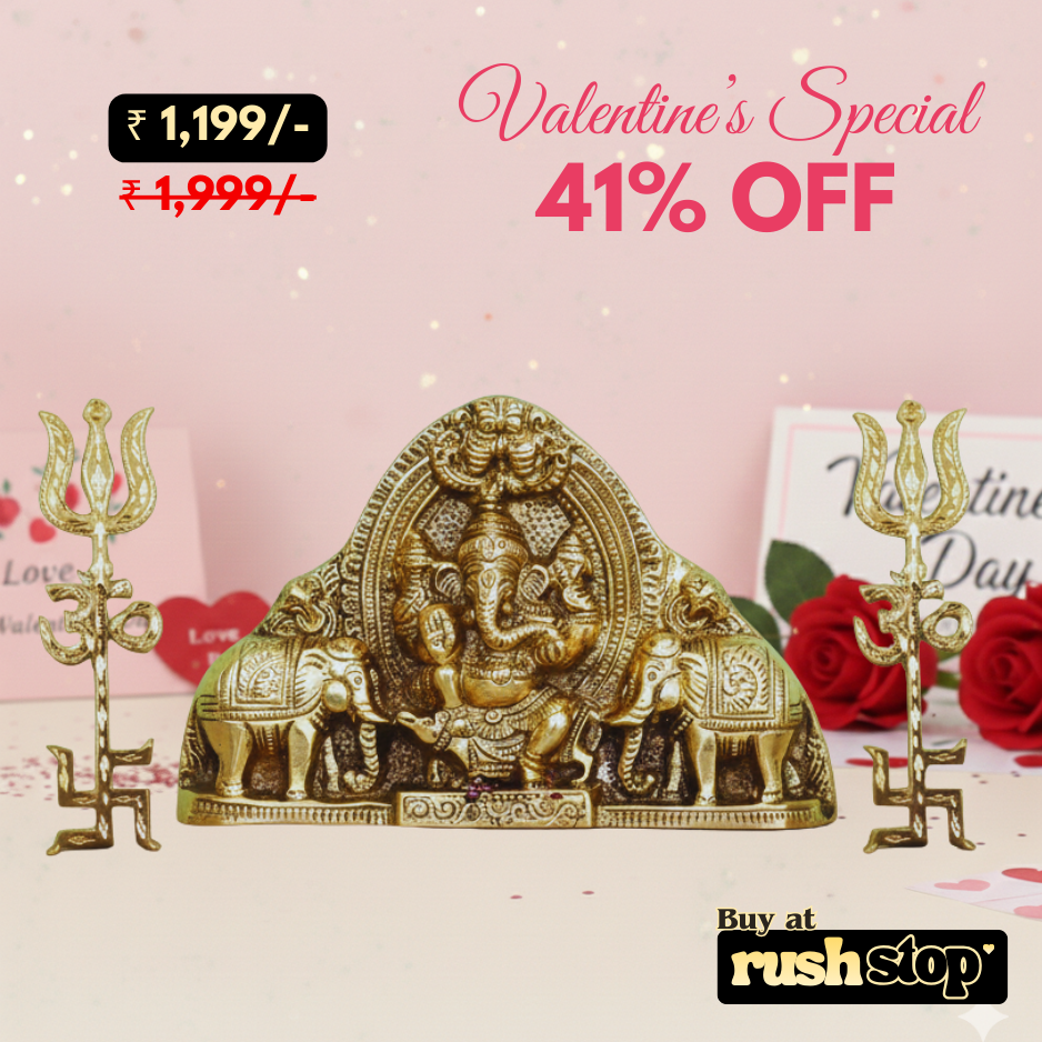 Sacred Blessing Gaj Ganpati with Elephant Pair & Trishakti