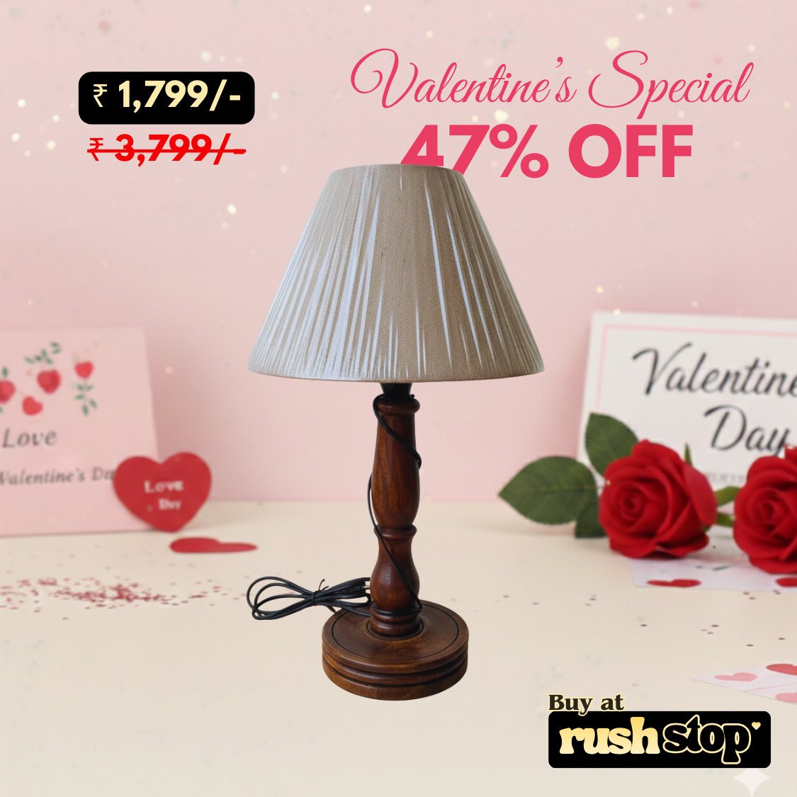 Vintage Handcrafted Mahogany Wood Table Lamp