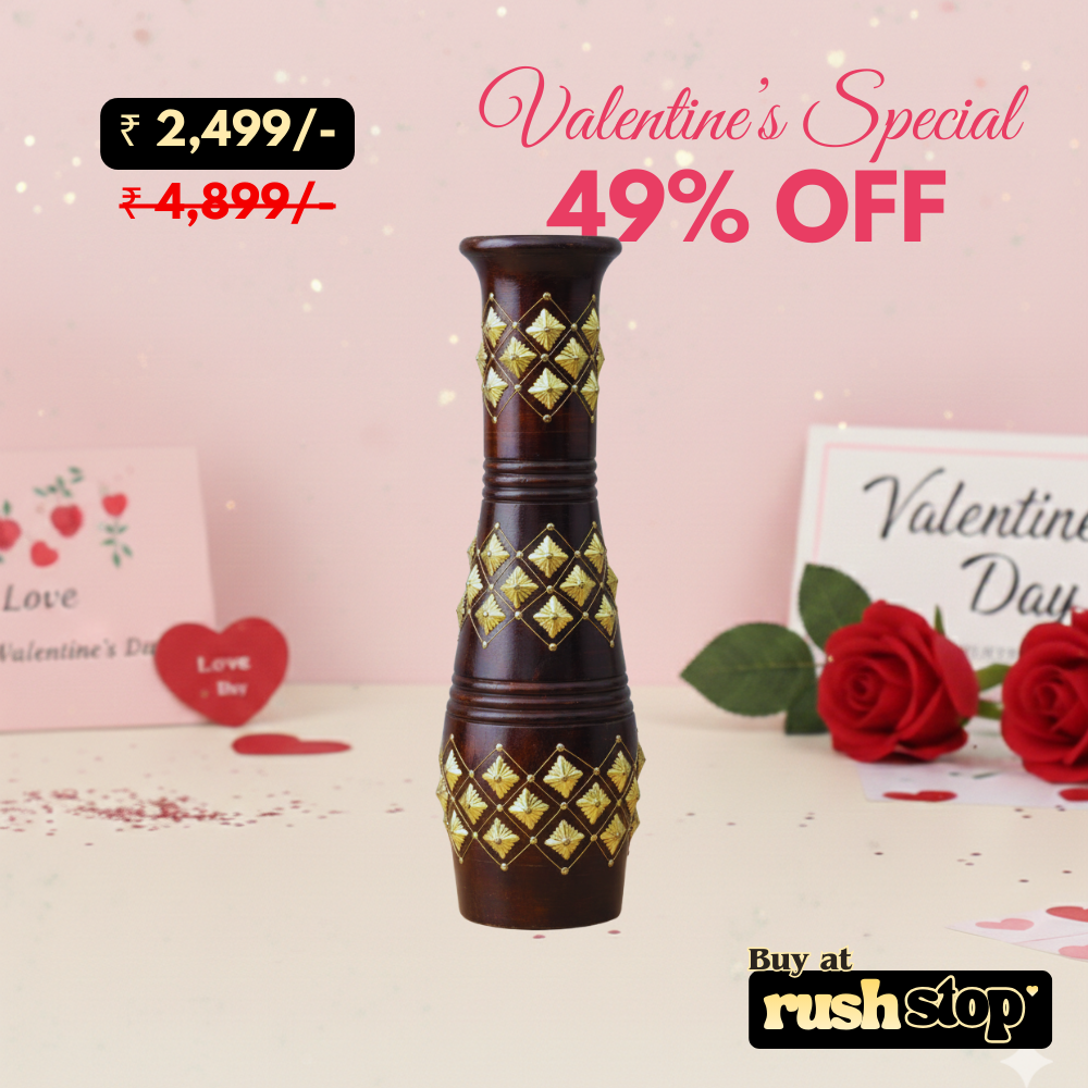 Traditional Wood & Gold Geometric Floor Vases