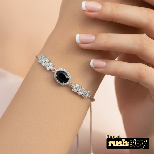 Black Onyx & Crystal Bolo Bracelet