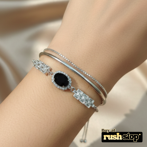 Black Onyx & Crystal Bolo Bracelet