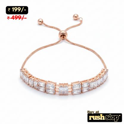 Rose Gold Baguette Crystal Bolo Bracelet
