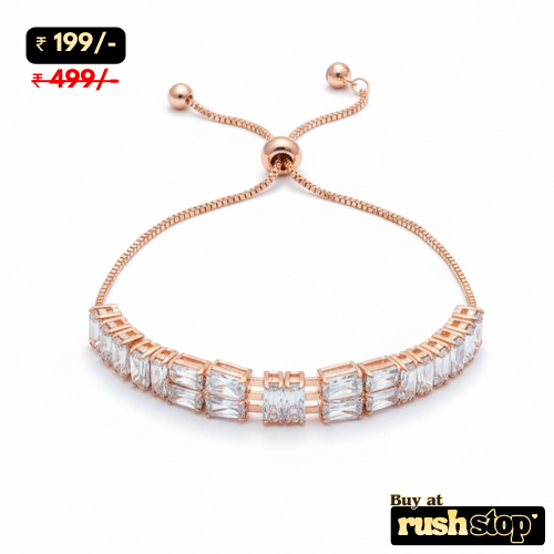 Rose Gold Baguette Crystal Bolo Bracelet