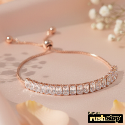 Rose Gold Baguette Crystal Bolo Bracelet