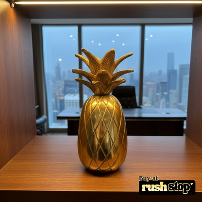 Golden pineapple table decor from Rush Stop, suited for modern resin figurine and handcrafted decor India setups.