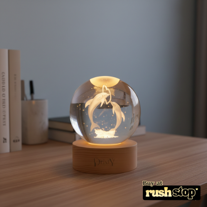 3D Laser-Engraved Dolphin Crystal Ball