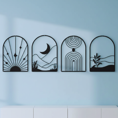 4-Pack Boho Abstract Wood Wall Art Set