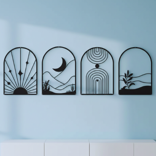 4-Pack Boho Abstract Wood Wall Art Set