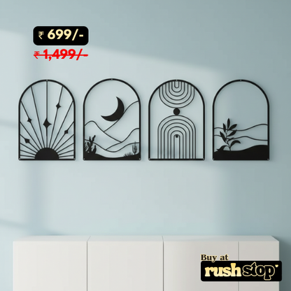 4-Pack Boho Abstract Wood Wall Art Set