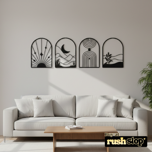 4-Pack Boho Abstract Wood Wall Art Set