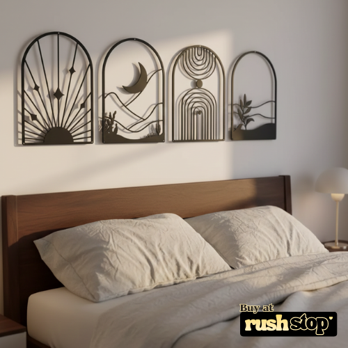 4-Pack Boho Abstract Wood Wall Art Set