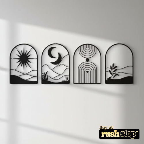 4-Pack Boho Abstract Wood Wall Art Set