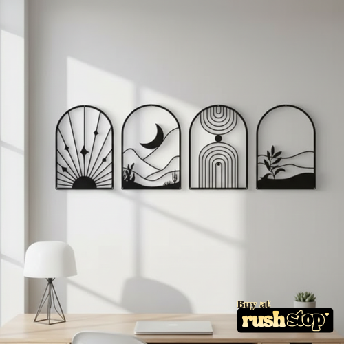 4-Pack Boho Abstract Wood Wall Art Set