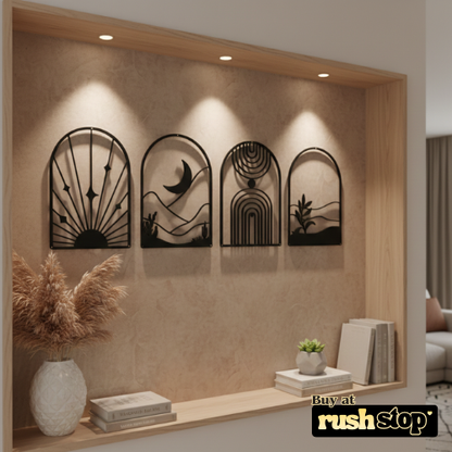 4-Pack Boho Abstract Wood Wall Art Set