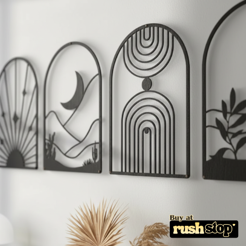 4-Pack Boho Abstract Wood Wall Art Set