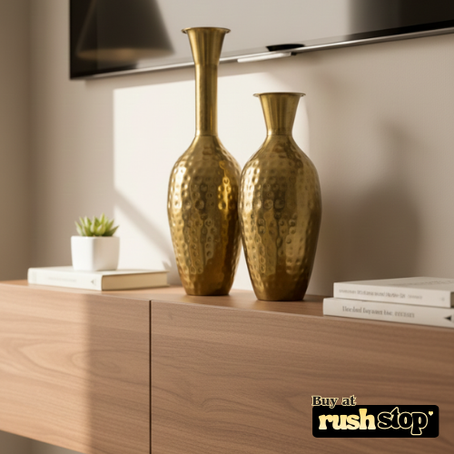 Hammered Gold/Brass Decorative Floor Vases (Set Of 2)