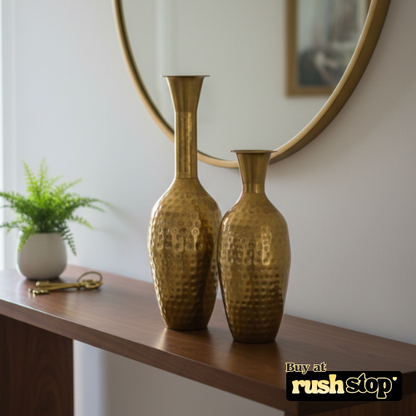 Hammered Gold/Brass Decorative Floor Vases (Set Of 2)