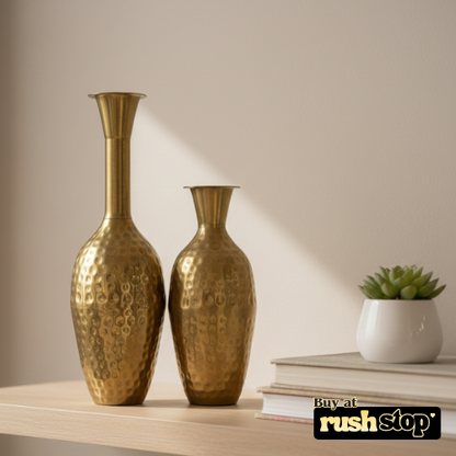 Hammered Gold/Brass Decorative Floor Vases (Set Of 2)