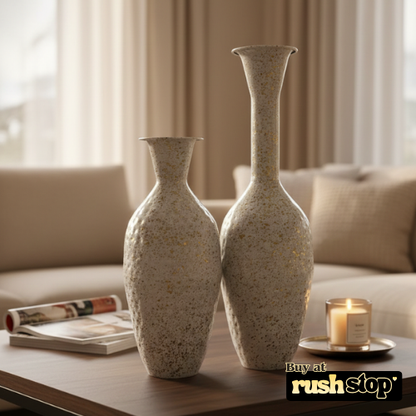 White and Gold Speckle Decorative Vases (Set of 2)