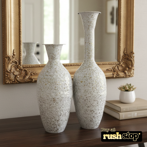 White and Gold Speckle Decorative Vases (Set of 2)