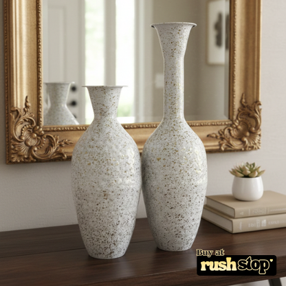 White and Gold Speckle Decorative Vases (Set of 2)