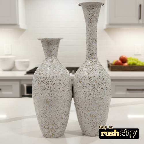 White and Gold Speckle Decorative Vases (Set of 2)