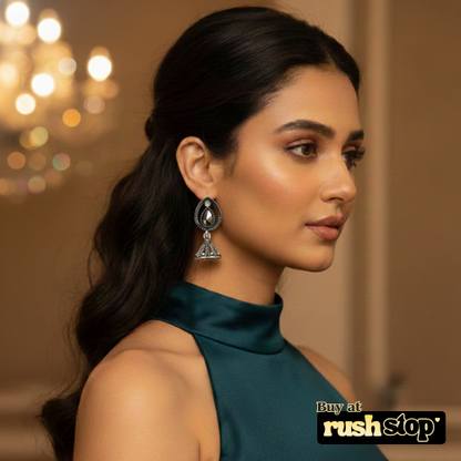 Antique FInish Black Stone Jhumka Earing Set of 2