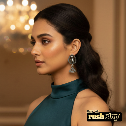 Antique FInish Black Stone Jhumka Earing Set of 2