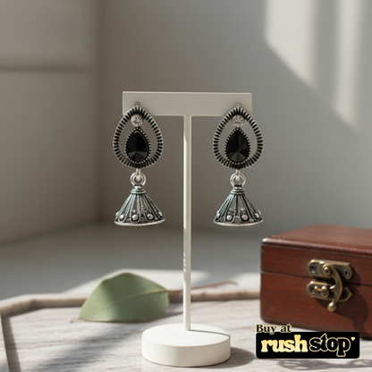 Antique FInish Black Stone Jhumka Earing Set of 2