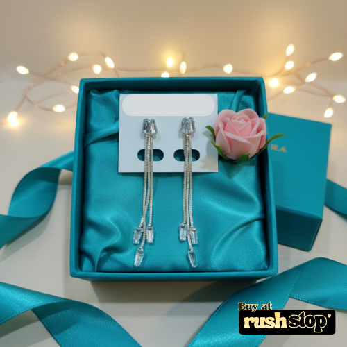 Long Chain and Crystal Drop Earrings Set of 2