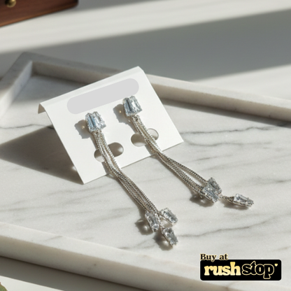 Long Chain and Crystal Drop Earrings Set of 2