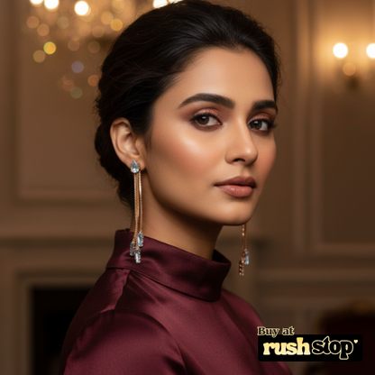 Rose Gold Multi-Chain Crystal Dangle Earrings Set of 2