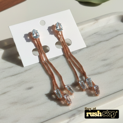 Rose Gold Multi-Chain Crystal Dangle Earrings Set of 2