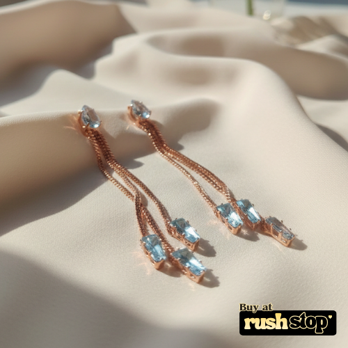 Rose Gold Multi-Chain Crystal Dangle Earrings Set of 2