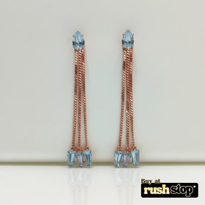 Rose Gold Multi-Chain Crystal Dangle Earrings Set of 2