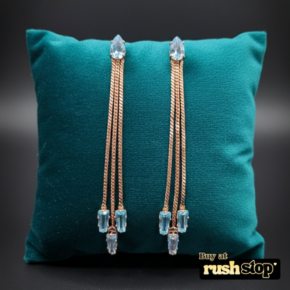 Rose Gold Multi-Chain Crystal Dangle Earrings Set of 2