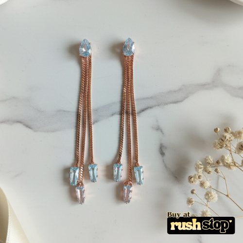 Rose Gold Multi-Chain Crystal Dangle Earrings Set of 2