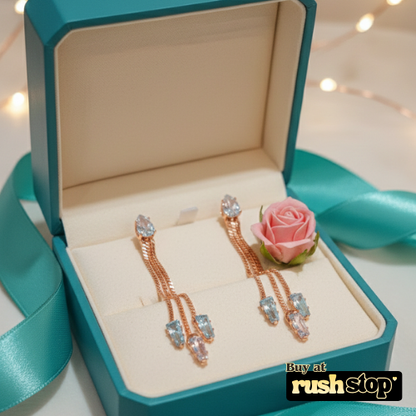 Rose Gold Multi-Chain Crystal Dangle Earrings Set of 2